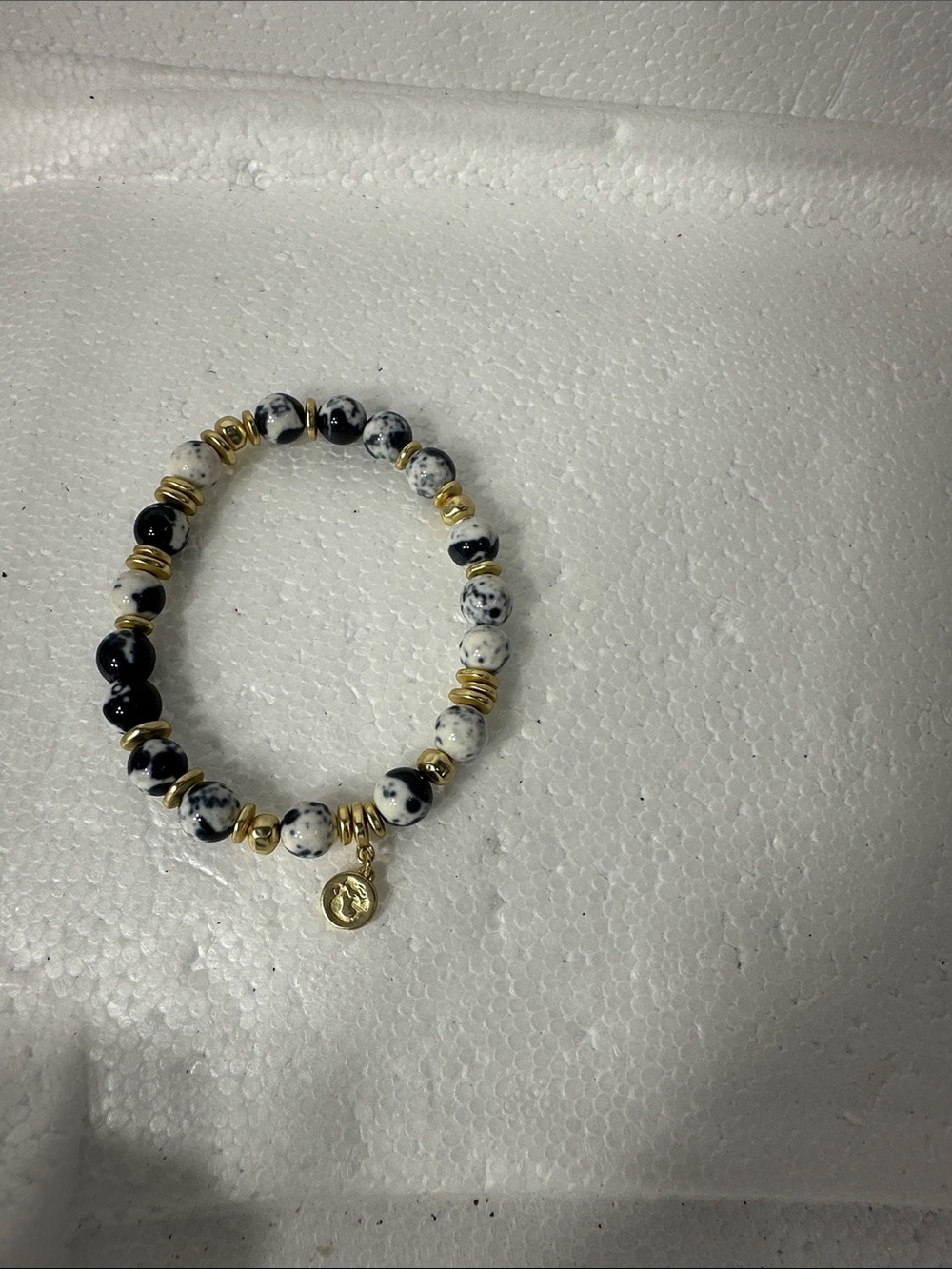 Stone Stretch Bracelet 8mm Marbled Black